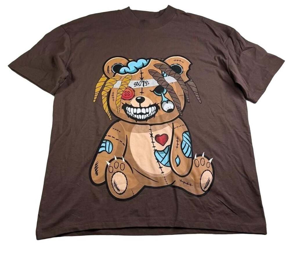 boohooMAN Oversized Brown Angry Teddy Graphic T-Shirt